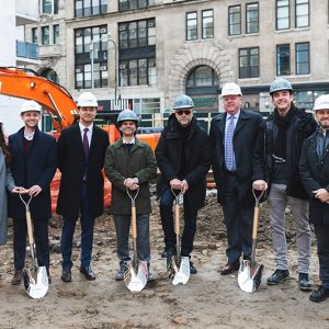 Members of the project team at the ground breaking ceremony for 540 Sixth Avenue. [ From left to right Jill Preschel, VP Sales and Marketing, NY Metro Landsea; Kevin Murray, VP Development, NY Metro Landsea; John Ho, CEO Landsea; David Berger, DNA; Morris Adjmi, Morris Adjmi Architects; Mike Forsum, COO Landsea; Alex Sachs, DNA; Jed Lowry, VP Finance Landsea]