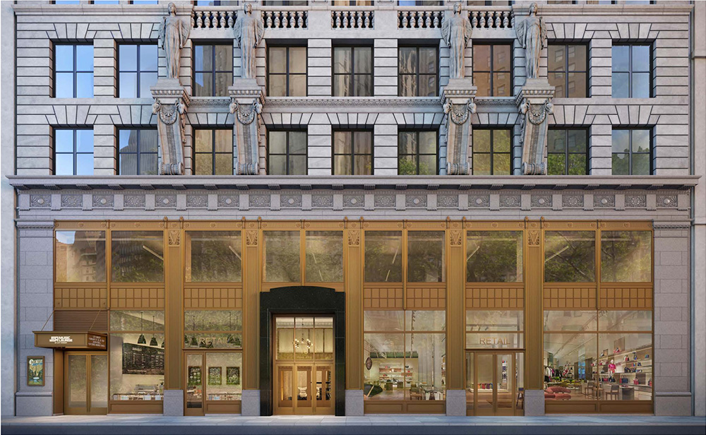 Rendering of refurbished facade at 15 Park Row - Fogarty Finger Architecture