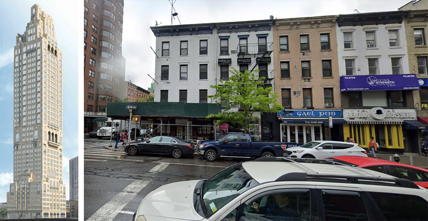200 East 83rd Street, Rendering (left), existing structure on the property (right)