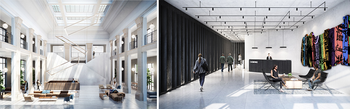 Rendering of commercial lobby at The Dime - Fogarty Finger Architecture