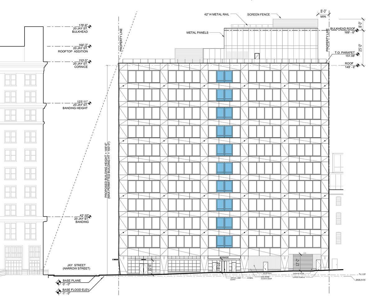 Elevation diagram illustrates proposed sliding windows along Plymouth Street - Marvel Architects