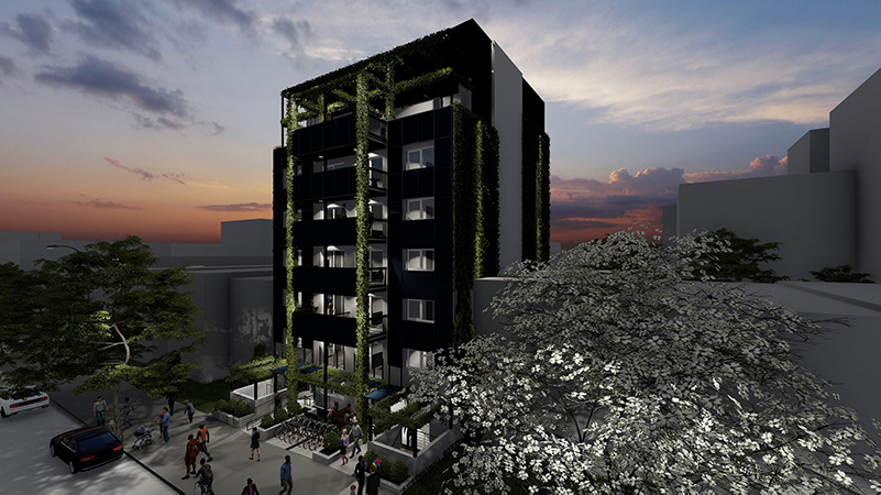 Evening rendering of 1525-1527 Bryant Avenue - Node Architecture Engineering