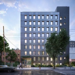 Rendering depicts south-facing view of 'Betances' at 445 East 142nd Street - COOKFOX