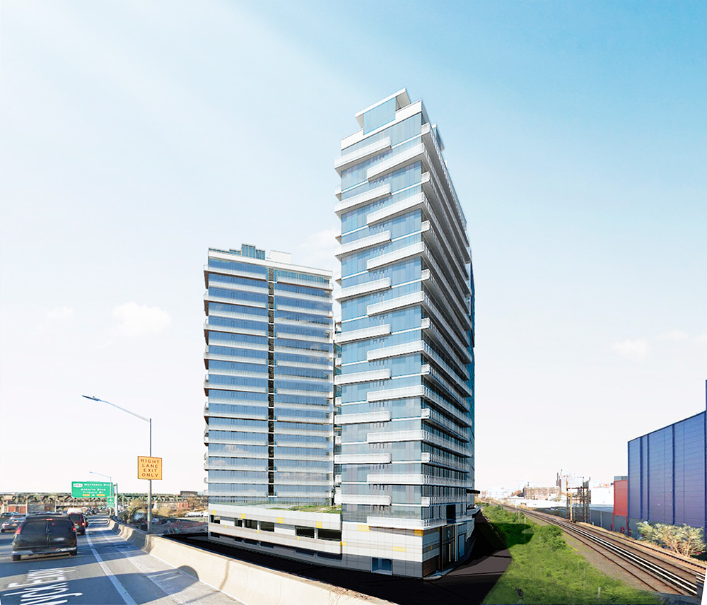 Rendering of Flushing Point Plaza's residential towers - Lu Ning Architecture