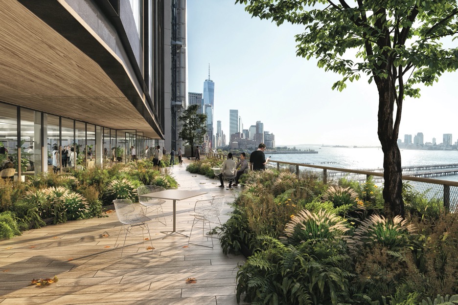 Rendering of outdoor terrace at St. John's Terminal - COOKFOX Architects