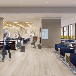 Rendering of Moynihan Train Hall Buiness Center and Lounge - SOM; Empire State Development