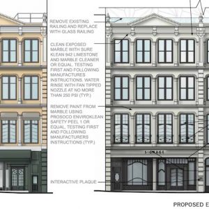 Elevation diagrams illustrates existing conditions (left) and proposed renovations (right) of 827-831 Broadway - DXA Studio