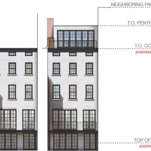 Rear view of existing (left) and proposed massing at 224 West 10th Street - DCP Architecture