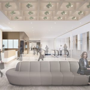 Rendering of Moynihan Train Hall Buiness Center and Lounge - SOM; Empire State Development