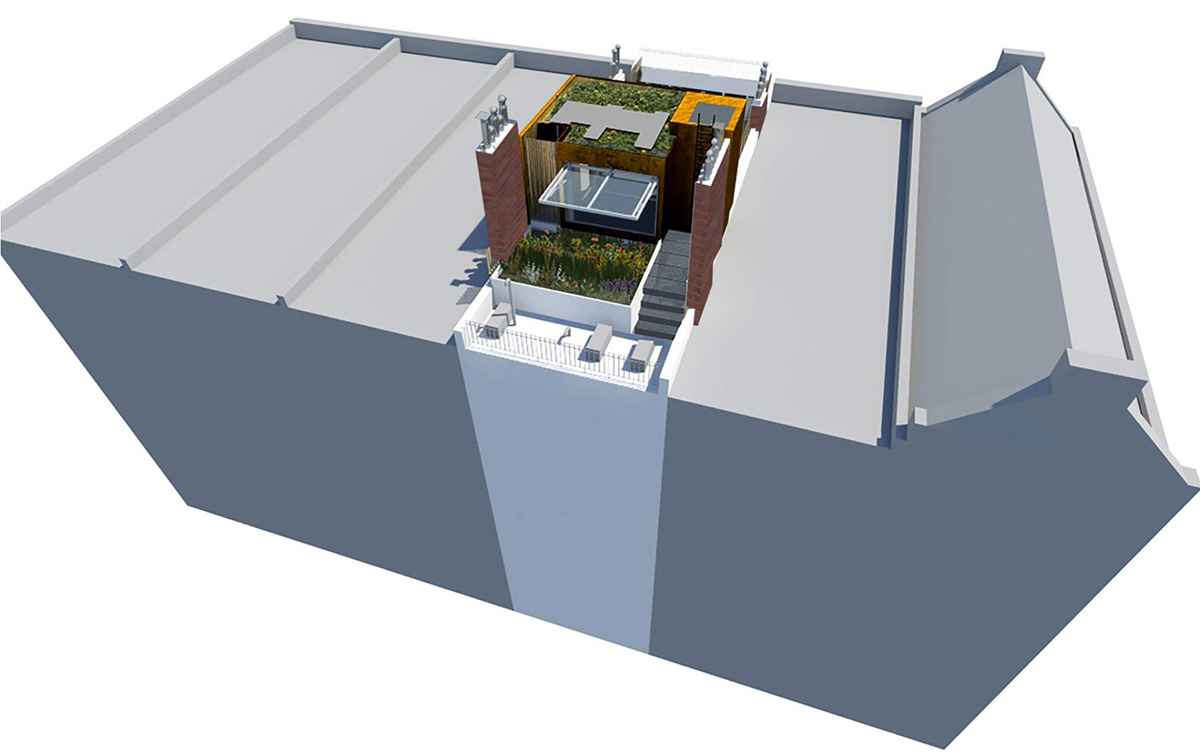 Rendering of rooftop addition at 107 East 64th Street - Pleskow Architects