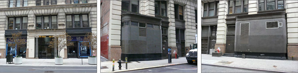 [From left to right] Existing storefronts at Fifth Avenue, 17th Street and 18th Street – Studios Architecture