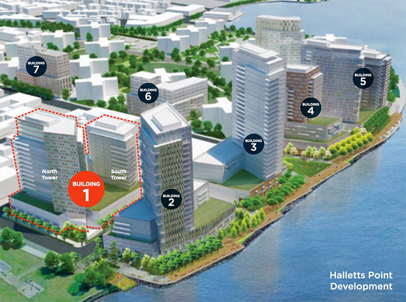 AAerial rendering of the Halletts Point complex which is now partially developed - Studio V Architecture