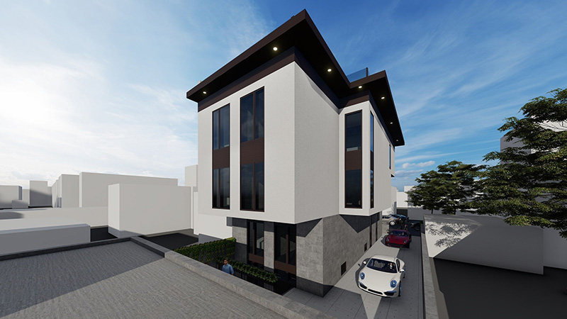 Rear rendering of Shato Residence at 28-50 47th Street - Node Architecture, Engineering, Consulting P.C