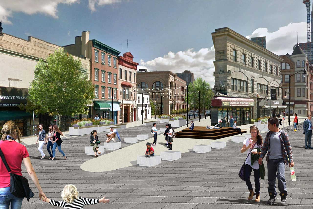 Rendering of Newark Avenue Pedestrian Plaza - Maser Consulting
