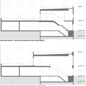 Building section diagram illustrates existing (top) and proposed conditions (bottom) at 406 West 13th Street - Format Architecture Office