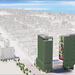 Rendering of dual-tower development One45 in West Harlem - SHoP Architects