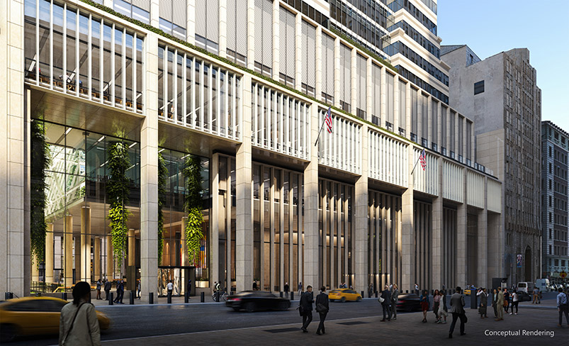 Conceptual rendering of updated exterior facade at 60 Wall Street - Courtesy of Paramount Group