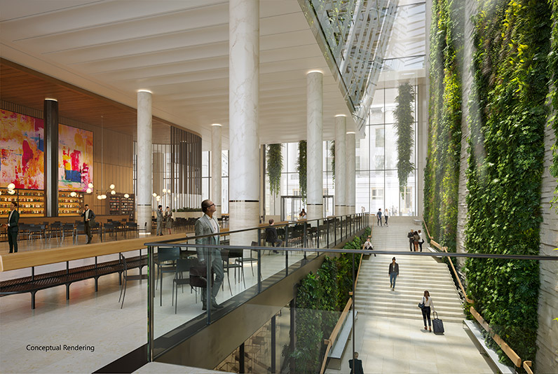 Conceptual rendering of new atrium and dining areas at 60 Wall Street - Courtesy of Paramount Group