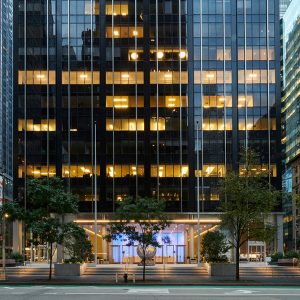 Main entry plaza at 1345 Avenue of the Americas - Courtesy of Fisher Brothers Management Company