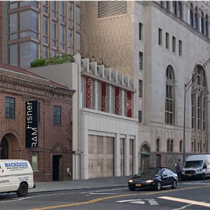 Rendering illustrates Ashland Place elevation and podium at 130 St. Felix Street - FXCollaborative