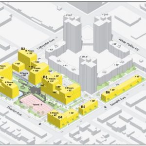 Massing diagram illustrates Stevens Commons with expanded buildings - WXY Architecture