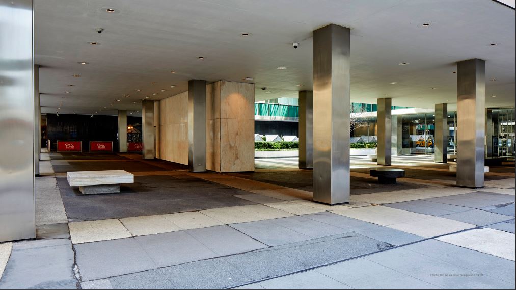 Existing condition of pavers near the ground floor entrance at Lever House - Courtesy of Skidmore, Owings & Merrill (SOM)