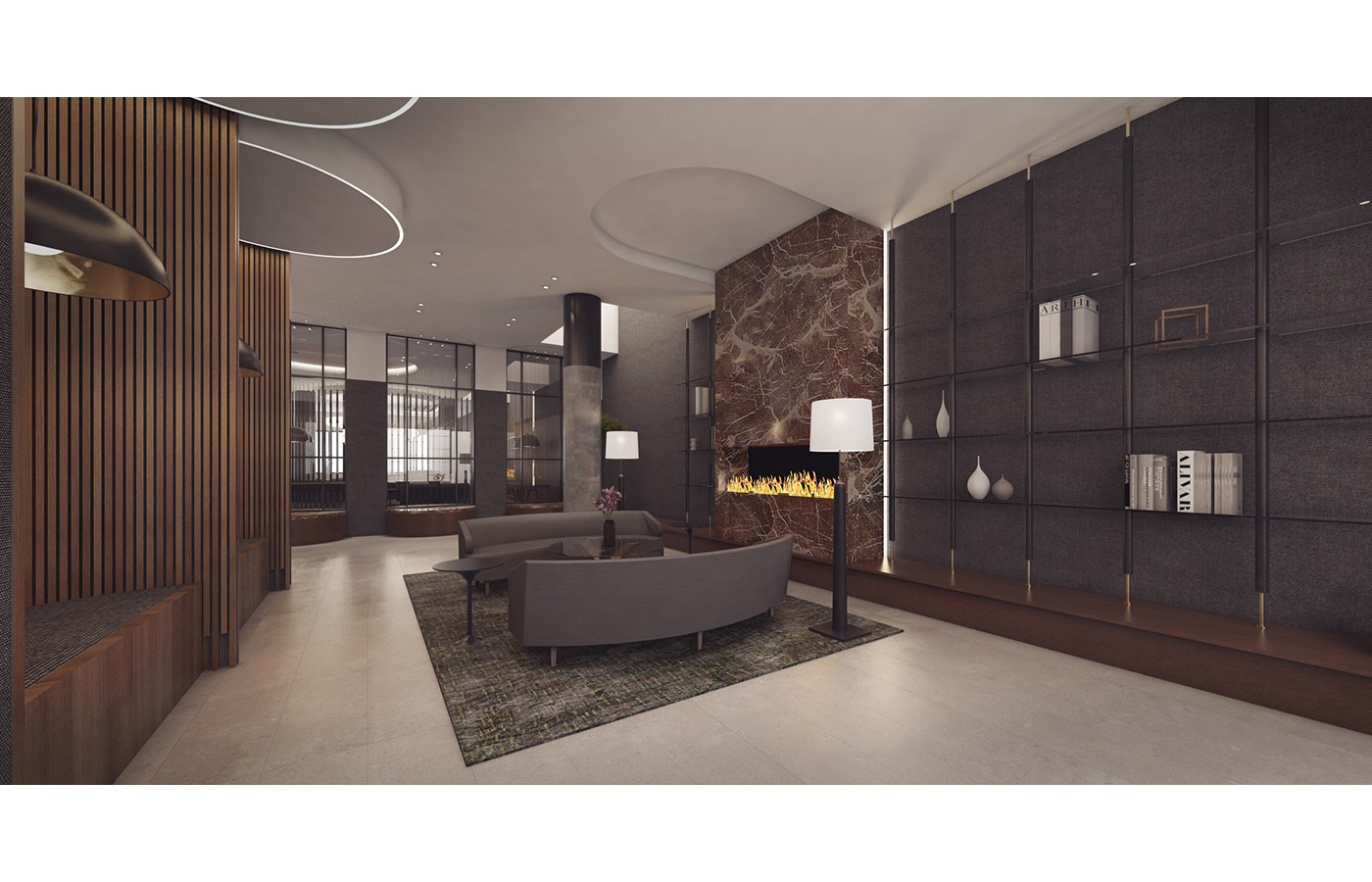 Rendering of Resident Lounge at 260 Gold Street - StudiosC Architecture