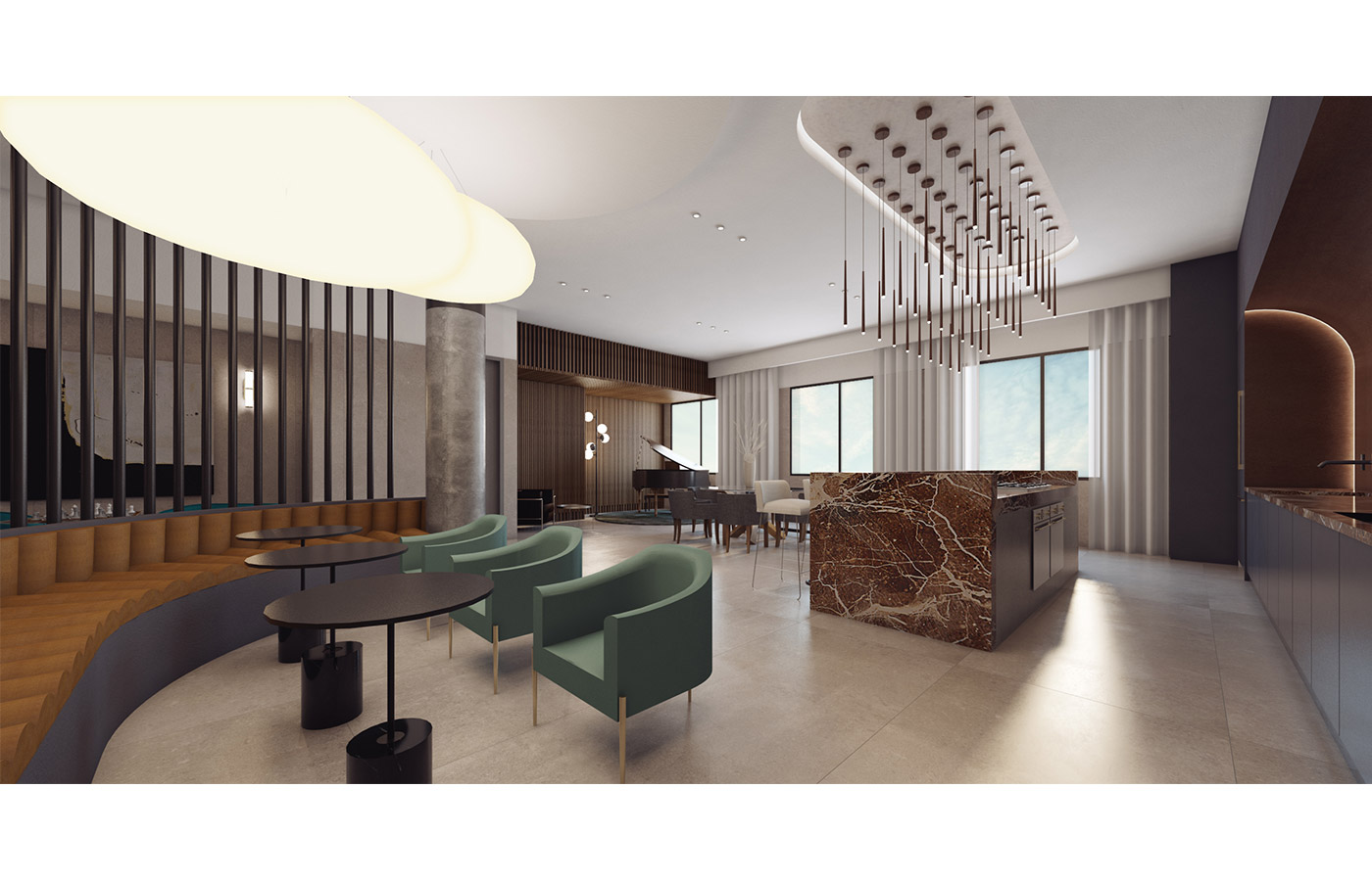 Rendering of resident lounge at 260 Gold Street - StudiosC Architecture