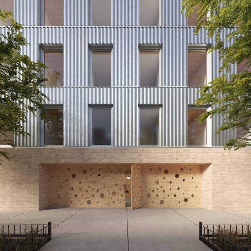 Rendering of main entrance at 118 Waverly Avenue - Brent Buck Architects