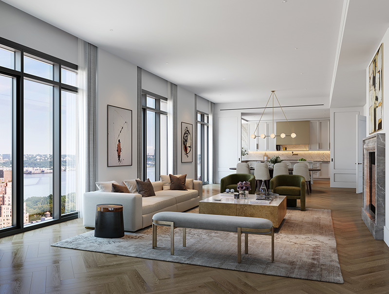 The great room at 2505 Broadway's Penthouse A