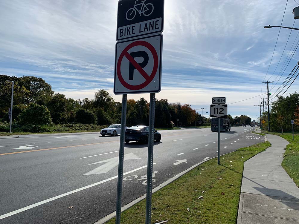 View of new bike lane at State Route 112 - NYSDOT Long Island