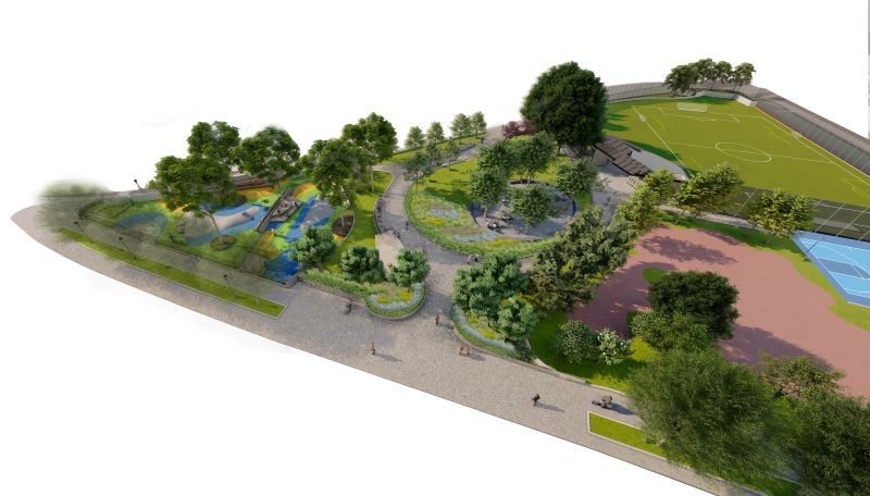 Rendering of Chelsea Waterside Park's renovated grounds and recreational spaces - Abel Bainnson Butz Landscape Architects