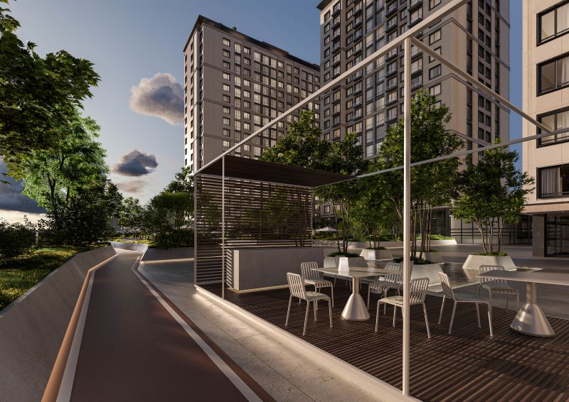 Rendering of outdoor lounge area at 532 Neptune Avenue within the Neptune/Sixth development - Courtesy of Zproekt Architecture