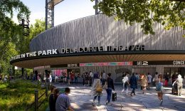Rendering of the new Delacorte Theatre - The Public Theatre; Ennead Architects