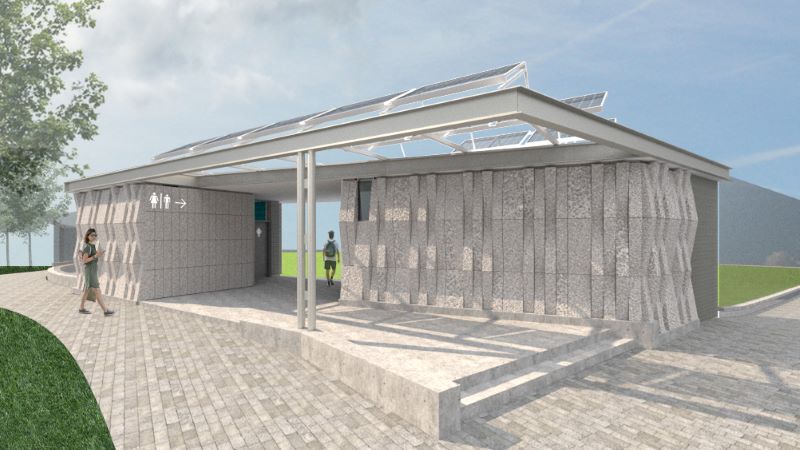 Rendering of the new public restroom at Chelsea Waterside Park - Abel Bainnson Butz Landscape Architects