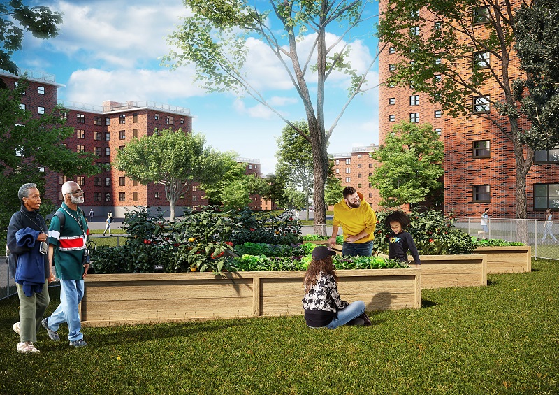 Rendering of Community Gardens at Boulevard Houses - Phiro A/S