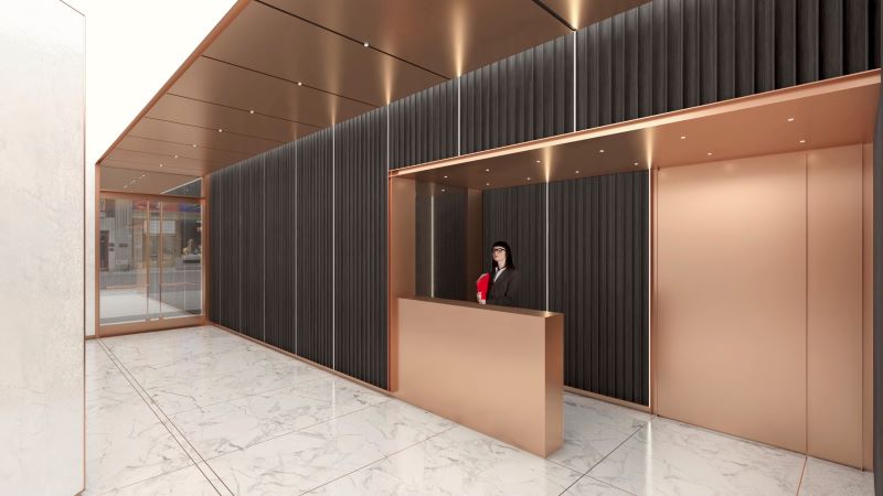 Rendering of commercial lobby at LX57 (695 Lexington Avenue) - Gensler; ABS Partners