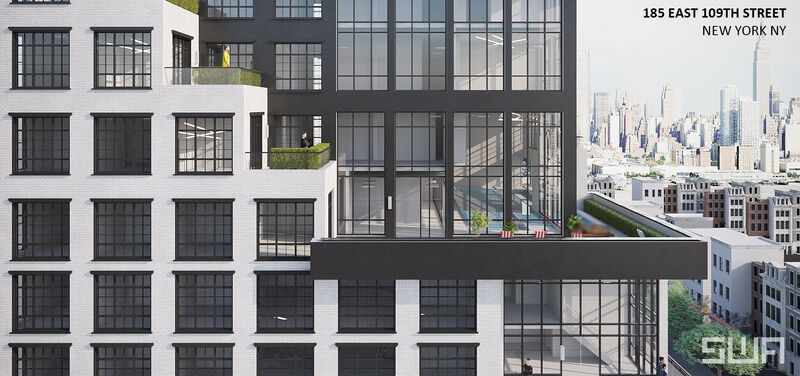 Rendering of private terraces at 185 East 109th Street - S. Wieder Architect