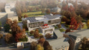 Aerial daytime view of the new Health Sciences Center at St. John's University