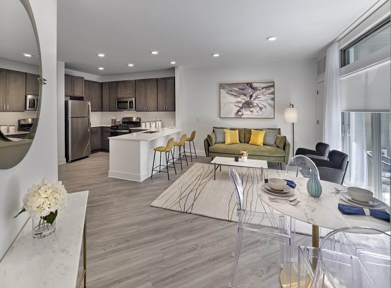 Inside a one-bedroom apartment at Crossings at Raritan Station lobby - Courtesy of New World Group