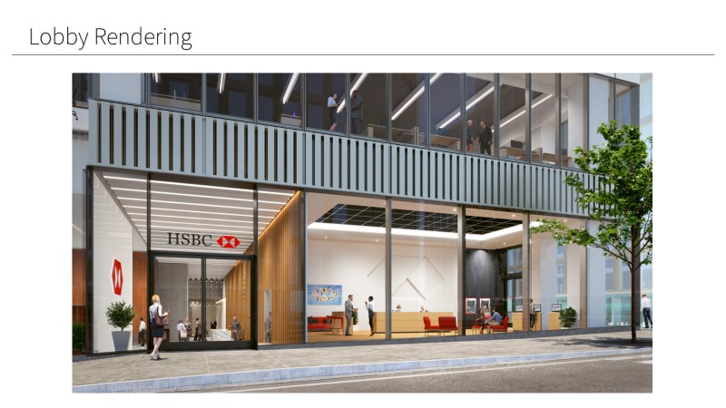 Rendering of HSBC lobby and retail space at 66 Hudson Boulevard - Courtesy of HSBC