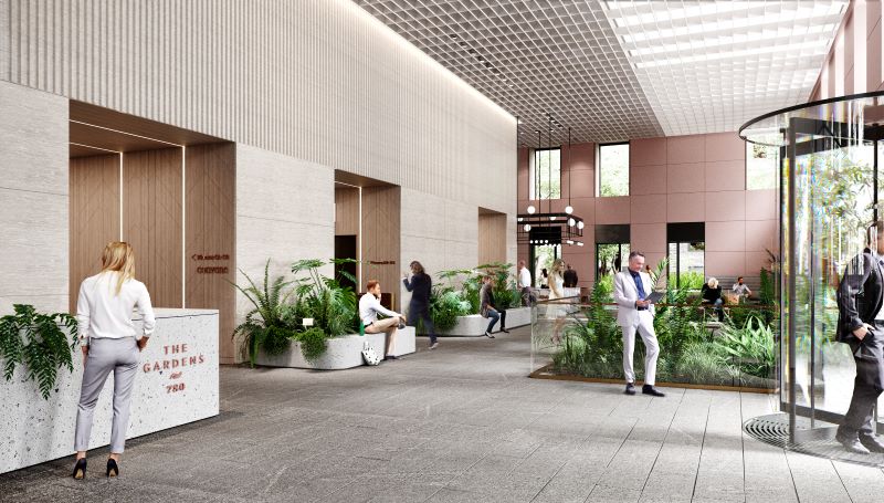 Renovated lobby at 780 Third Avenue - Rendering courtesy of A+I & hypertecture