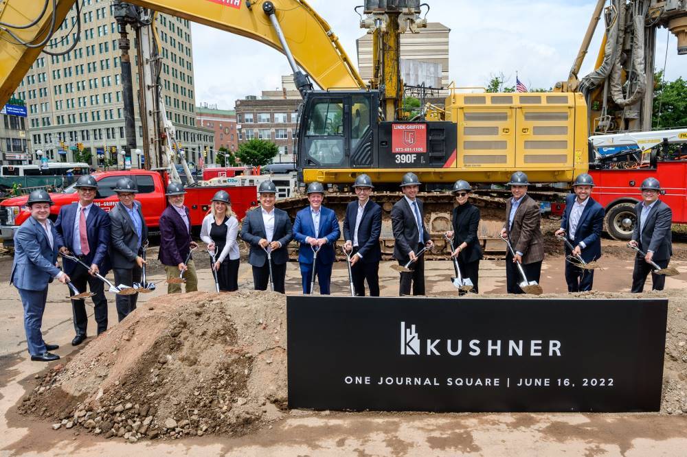 Jersey City Mayor Steven Fulop, members of the management team at Kushner and others drove ceremonial shovels into the ground to mark the start of construction at One Journal Square, a nearly $1 billion mixed-use development that will create more than 2 million square feet of residential, retail, amenities, parking and open space in the heart of the historic and well-connected Journal Square neighborhood.