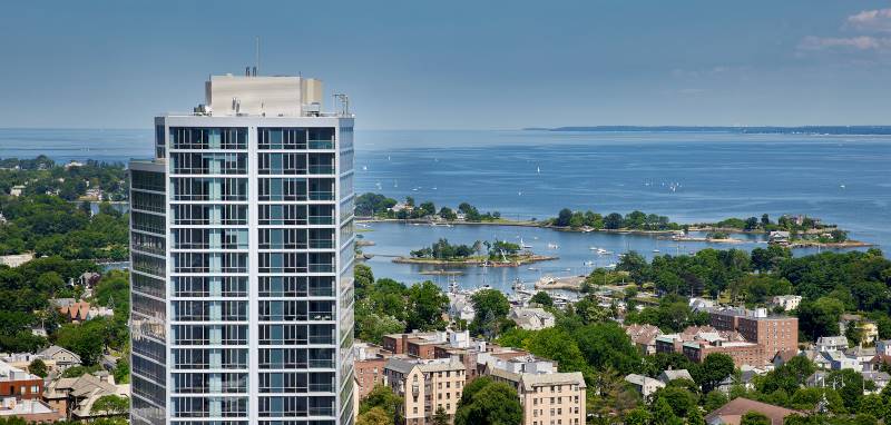 Aerial view of One Clinton Park in New Rochelle - Courtesy of RXR Realty