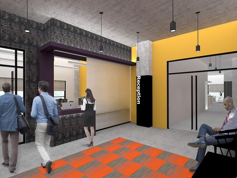 Rendering of Manhattan Neighborhood Network's new reception area at 509 West 38th Street - ©Kostow Greenwood Architects