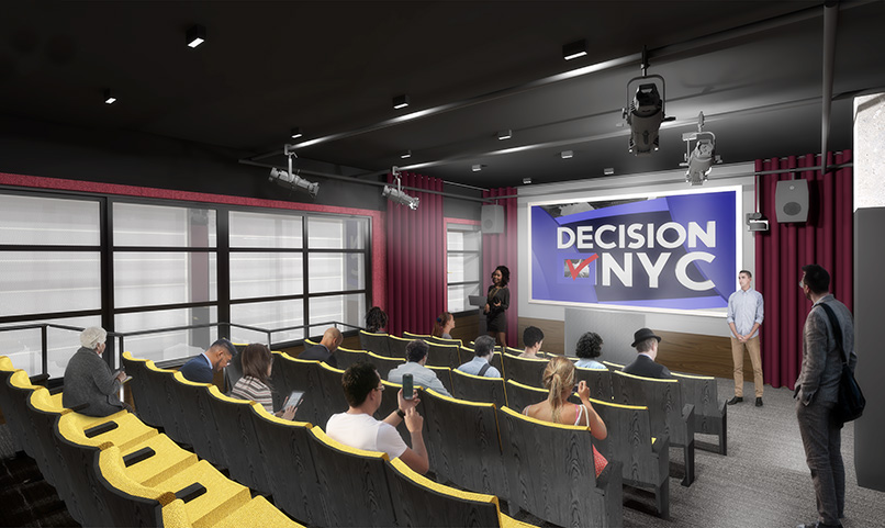 Rendering of Manhattan Neighborhood Network's new screening room at 509 West 38th Street - ©Kostow Greenwood Architects