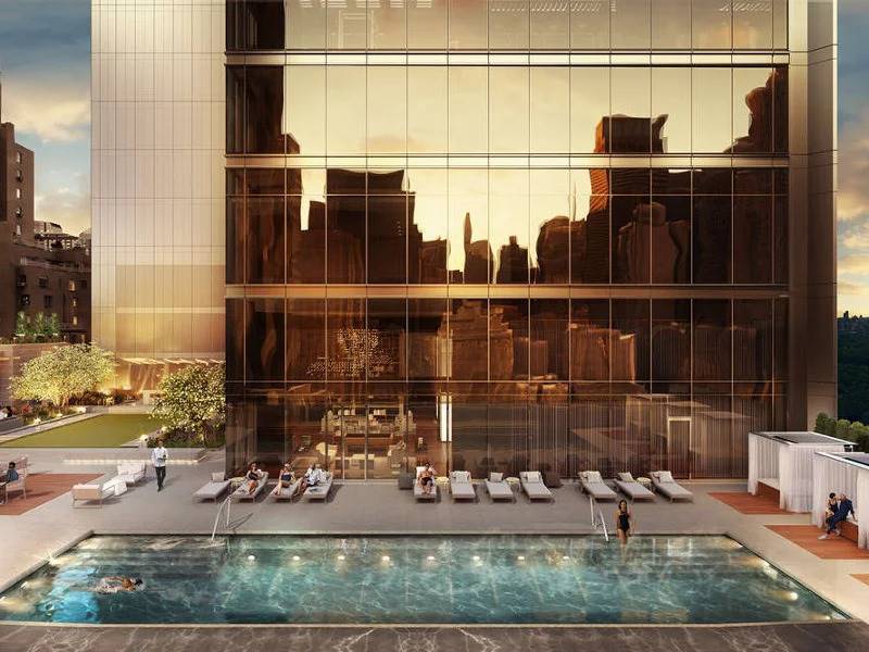 Rendering of the outdoor pool and sun deck at Central Park Tower - Courtesy of Extell