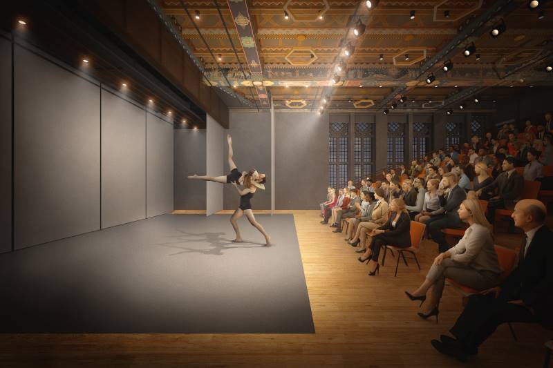 Rendering of the updated performance space at 92NY - Beyer Blinder Belle