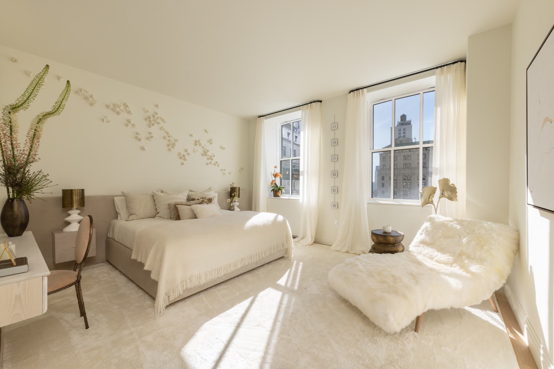 Model bedroom at One Wall Street, staged by Yellow House - Photo credit Evan Joseph for Macklowe Properties