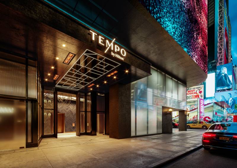 The main entrance of the Tempo by Hilton in Times Square - Courtesy of L&L Holdings